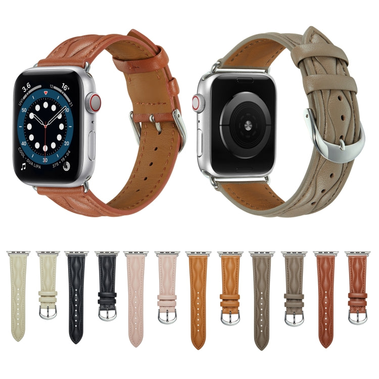 Hyperbolic Wave Leather Strap For Apple Watch Series 8&7 41mm / SE 2&6&SE&5&4 40mm / 3&2&1 38mm(Grey) by bashfashion