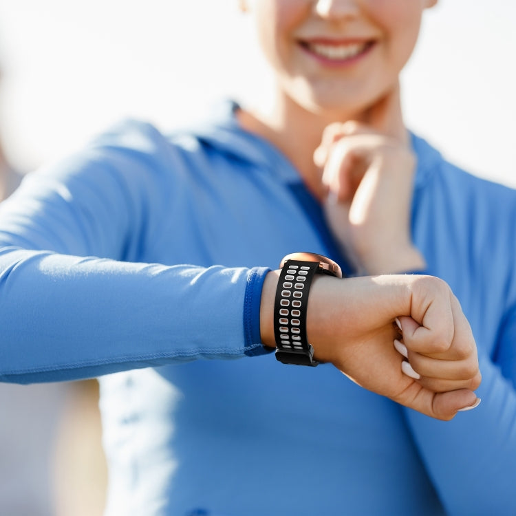 22mm Double-row Hole Folding Silver Buckle Two-color Silicone Watch Band(Grey White) by bashfashion