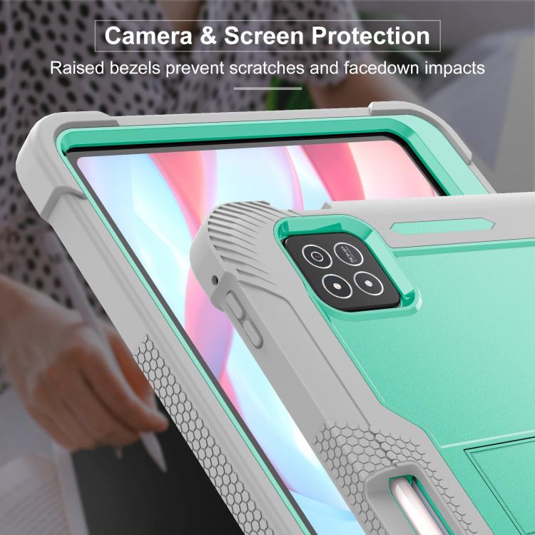For Xiaomi Pad 7 / 7 Pro Shockproof Silicone Hybrid PC Tablet Case with Holder(Mint Green + Grey) by bashfashion