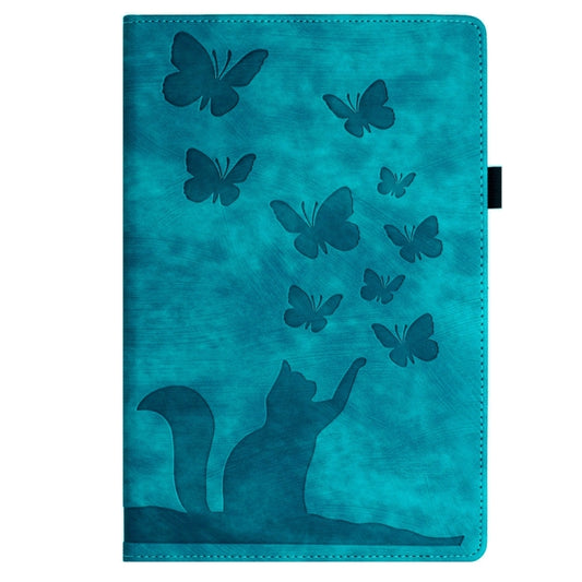 For Samsung Galaxy Tab S9 Ultra / S8 Ultra Butterfly Cat Embossing Leather Tablet Case(Sky Blue) by bashfashion