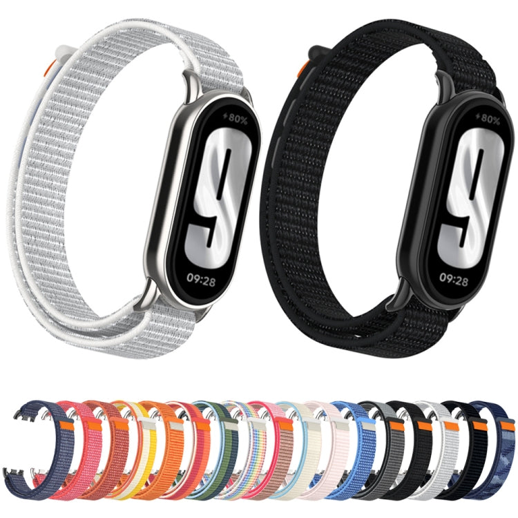 For Xiaomi Smart Band 9 / 8 Metal Connector + Loop Nylon Hook and Loop Fastener Watch Band(Pearl Powder) by bashfashion