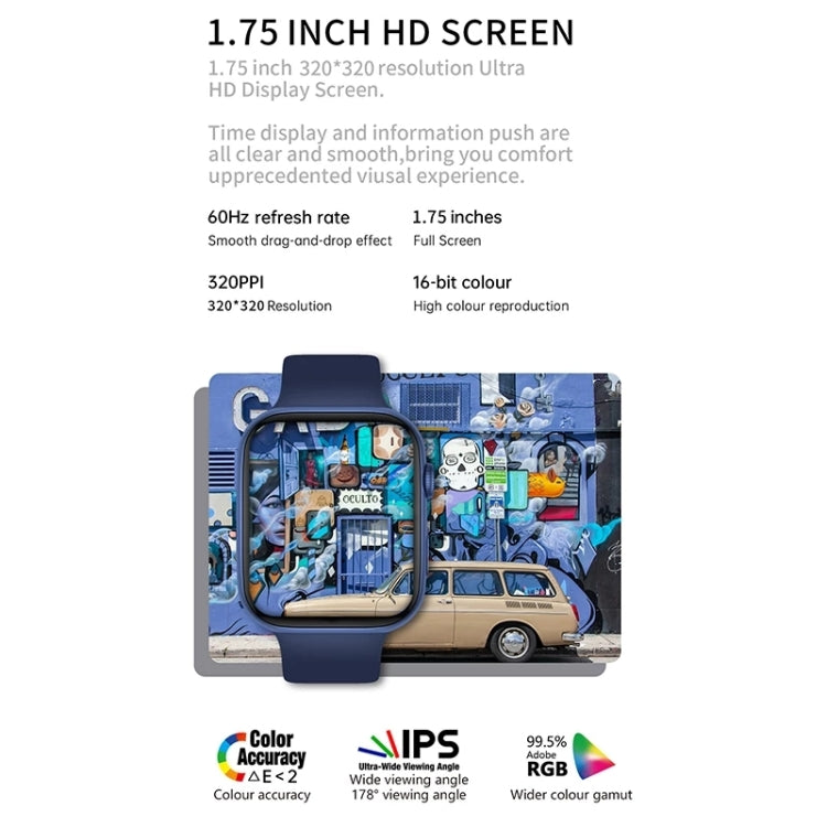 i7 PRO+ 1.75 inch Color Screen Smart Watch, Support Bluetooth Calling / Heart Rate Monitoring(Black) by bashfashion