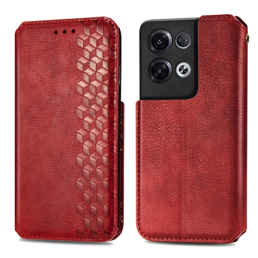 For OPPO Reno8 Pro Cubic Grid Pressed Magnetic Leather Phone Case(Red) by bashfashion