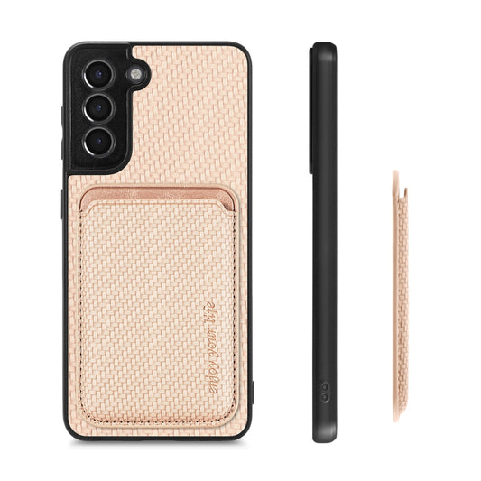 For Samsung Galaxy S21 5G Carbon Fiber Leather Card Magsafe Magnetic Phone Case(Khaki) by bashfashion
