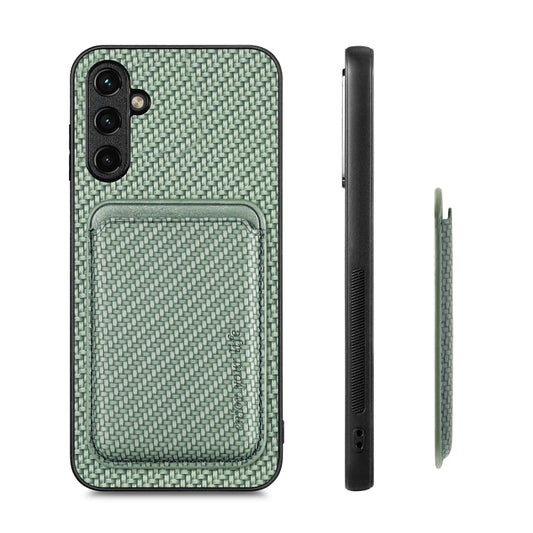 For Samsung Galaxy A14 5G Carbon Fiber Leather Card Magsafe Magnetic Phone Case(Green) by bashfashion