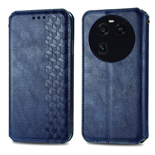 For OPPO Find X6 Cubic Grid Pressed Magnetic Leather Phone Case(Blue) by bashfashion