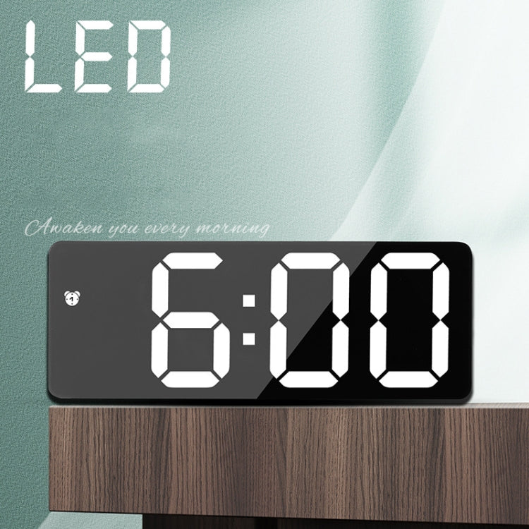 Mirror Bedside Alarm Clock Battery Plug-In Dual-Purpose LED Clock, Colour: Arc-shaped Black Shell (Black Surface White Light) by bashfashion