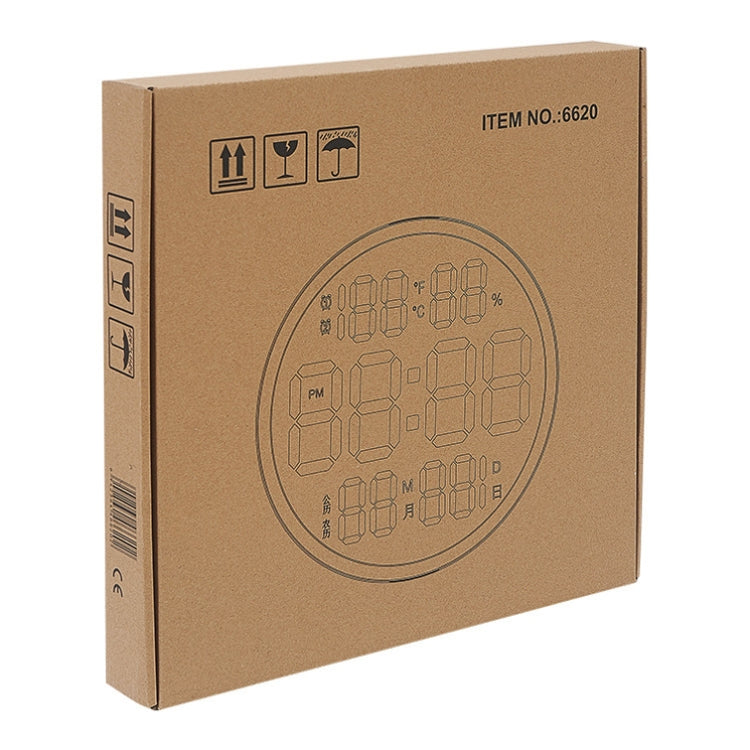 6620 12 Inch LED Simple Wall Clock Living Room Round Silent Digital Temperature And Humidity Electronic Clock(White Frame US Plug) by bashfashion