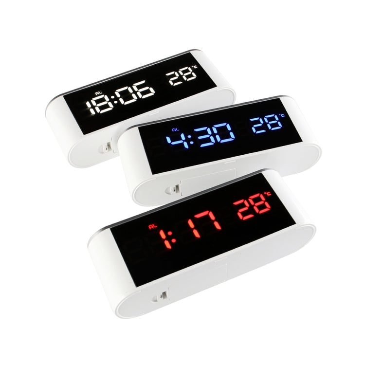 Home LED Mirror Multifunction Electronic Clock Mirror Clock Household Thermometer(White Word) by bashfashion