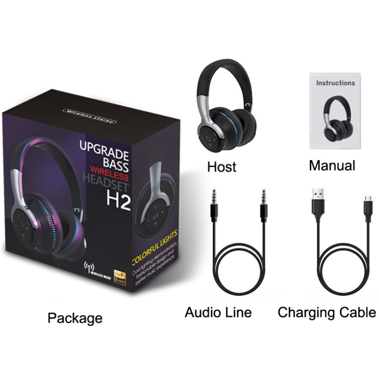 H2 Colorful Luminous Subwoofer Folding Retractable Card Wireless Bluetooth Headset(Red) by bashfashion