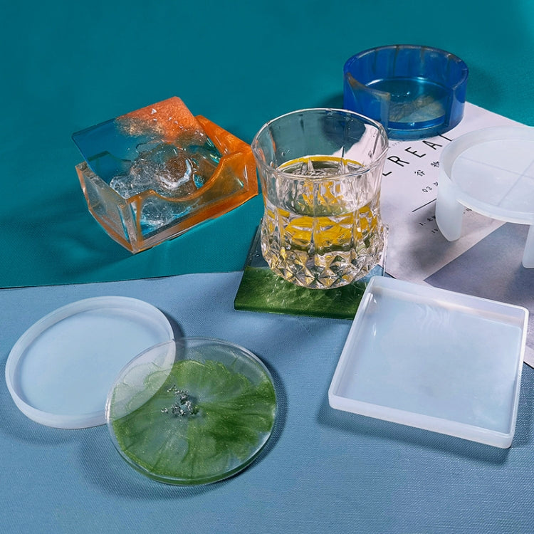 DIY Crystal Epoxy Storage Box Silicone Mould, Specification: Round Coaster Box Set by bashfashion