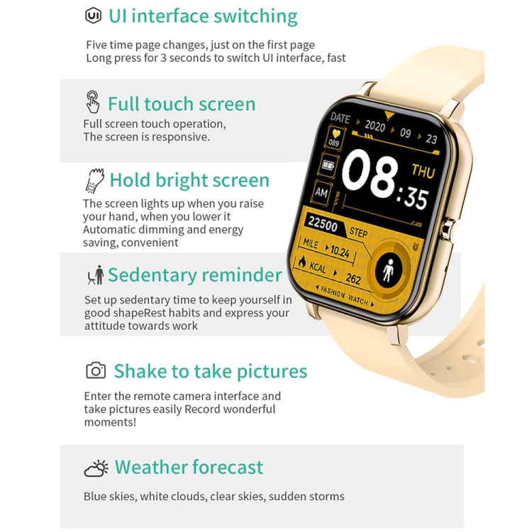 H10 1.69 inch Screen Bluetooth Call Smart Watch, Support Heart Rate/Blood Pressure/Sleep Monitoring, Color: Gold Net+Silicone by bashfashion