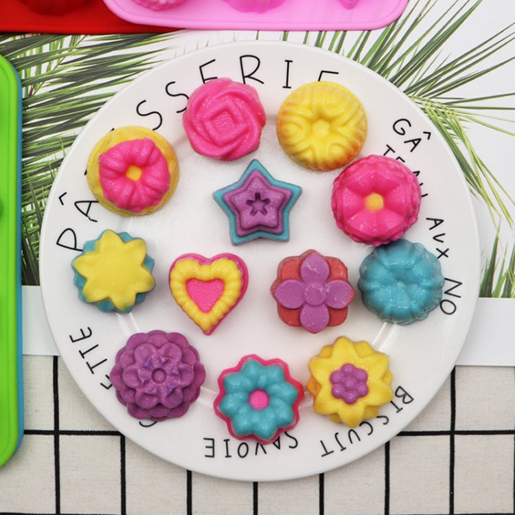 12 Grids Different Flower Grass Shape Silicon Model Kitchen Baking Cake Model DIY Handmade Soap Mould, Specification: Pink Light Model by bashfashion