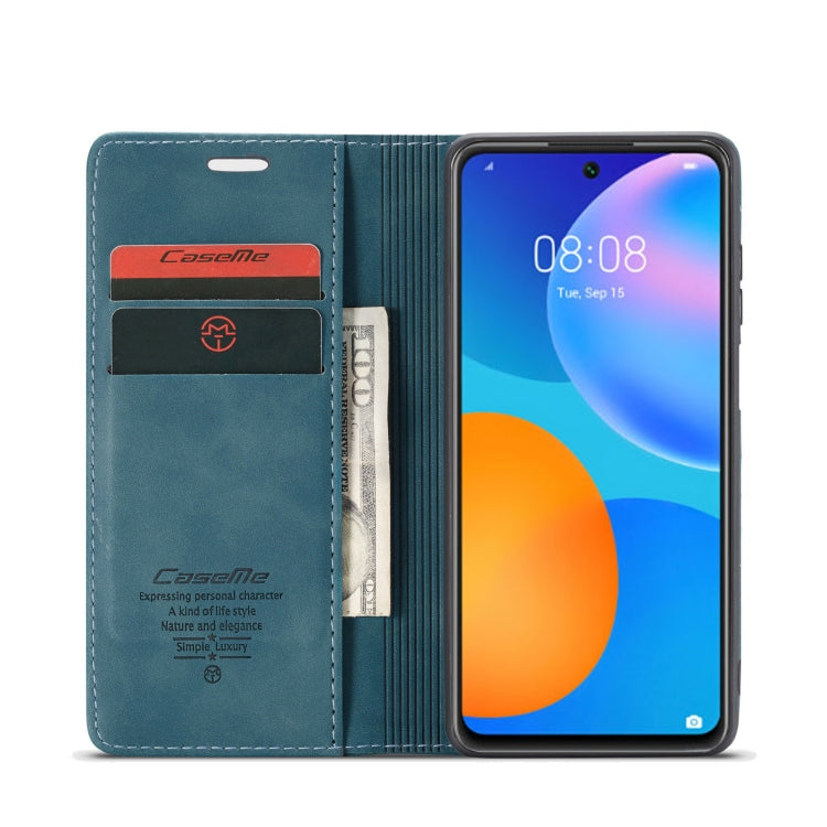 For Huawei P Smart 2021 CaseMe-013 Multifunctional Retro Frosted Horizontal Flip Leather Case with Card Slot & Holder & Wallet(Blue) by CaseMe