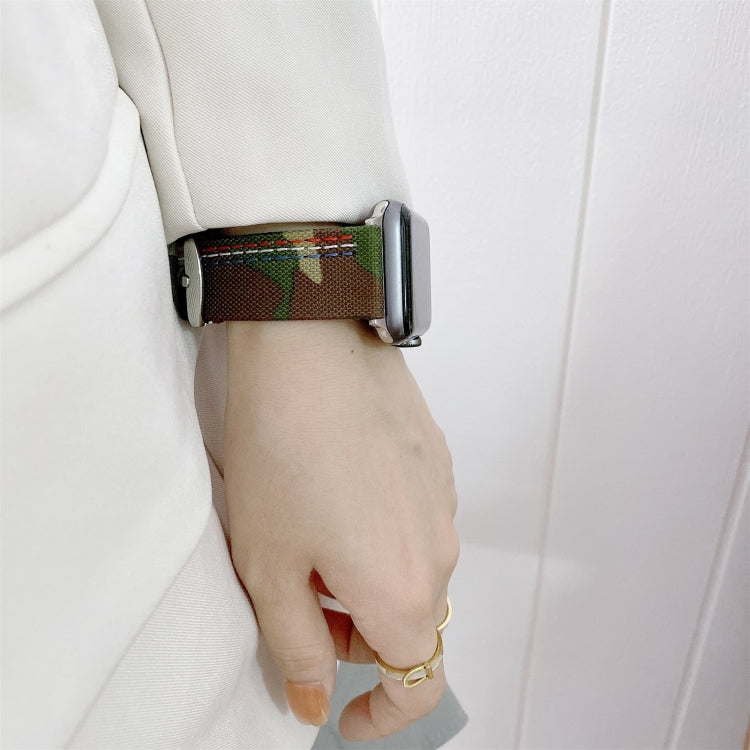 Three Lines Canvas Watch Band For Apple Watch Series 7 41mm / 6 & SE & 5 & 4 40mm / 3 & 2 & 1 38mm(Camouflage) by bashfashion