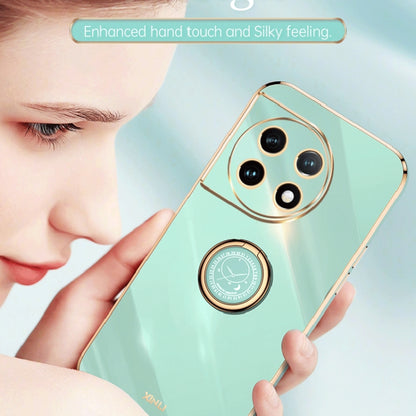 For OnePlus 11 XINLI Straight Edge 6D Electroplate TPU Phone Case with Ring Holder(Mint Green) by XINLI