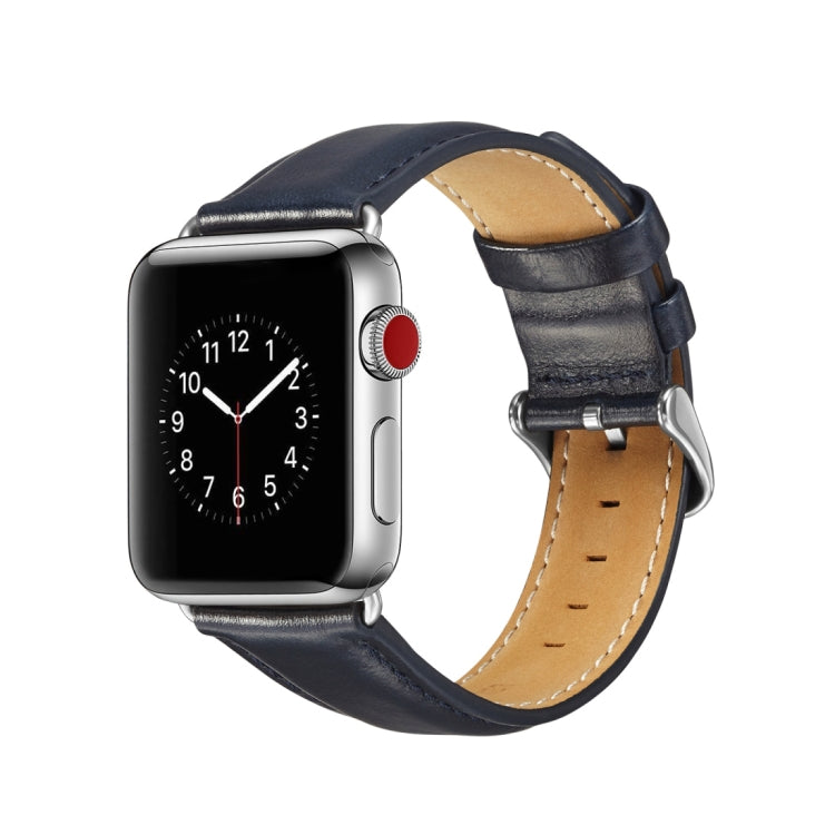 For Apple Watch Series 7 41mm / 6 & SE & 5 & 4 40mm / 3 & 2 & 1 38mm Crazy Horse Texture Top-grain Leather Watch Band(Dark Blue) by bashfashion
