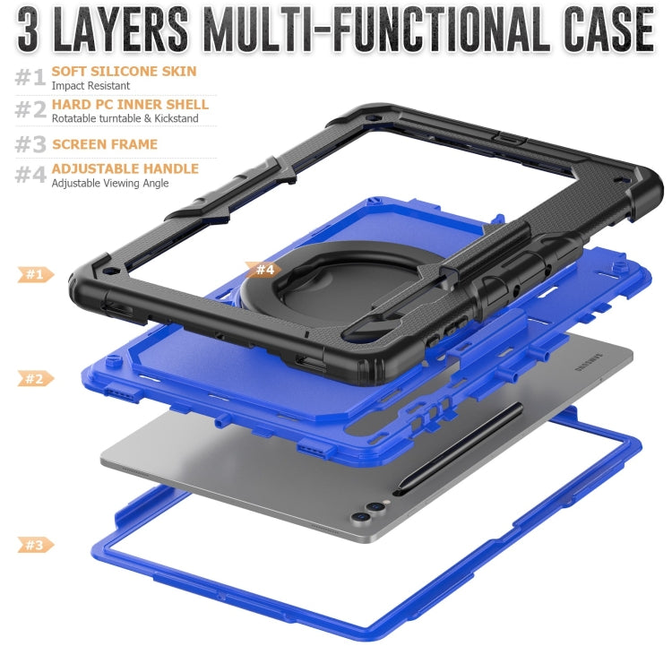 For Samsung Galaxy Tab S10 Ultra D Type Silicone Hybrid PC Tablet Case with Handle Holder(Blue PC) by bashfashion