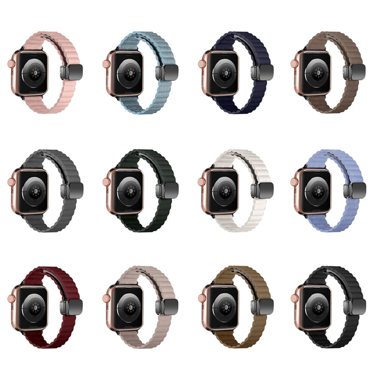 For Apple Watch SE 40mm Water Ripple Magnetic Folding Buckle Watch Band, Style: Thin Version(Wine Red) by bashfashion