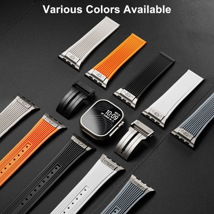 For Apple Watch Series 10 42mm Vertical Texture Titanium Buckle Elastic Silicone Watch Band(Starlight) by bashfashion