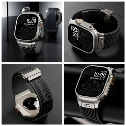 For Apple Watch Series 10 42mm Vertical Texture Titanium Buckle Elastic Silicone Watch Band(Starlight) by bashfashion