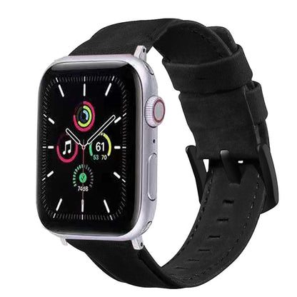For Apple Watch 5 & 4 44mm / 3 & 2 & 1 42mm Leather Watch Band(Black) by bashfashion