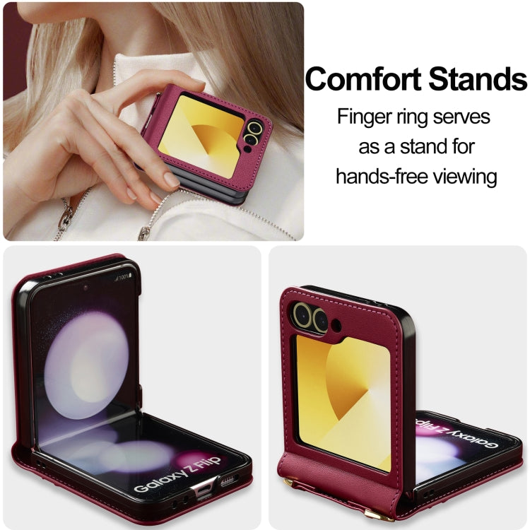 For Samsung Galaxy Z Flip5 LC.IMEEKE L1 Series Frosted Fine Texture PU Phone Case with Lanyard(Red) by LC.IMEEKE