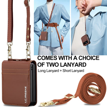 For Samsung Galaxy Z Flip3 5G LC.IMEEKE L1 Series Frosted Fine Texture PU Phone Case with Lanyard(Brown) by LC.IMEEKE