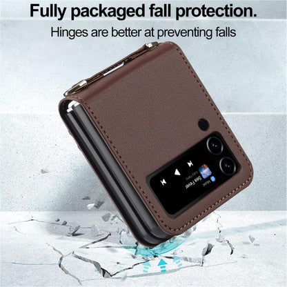 For Samsung Galaxy Z Flip3 5G LC.IMEEKE L1 Series Frosted Fine Texture PU Phone Case with Lanyard(Brown) by LC.IMEEKE