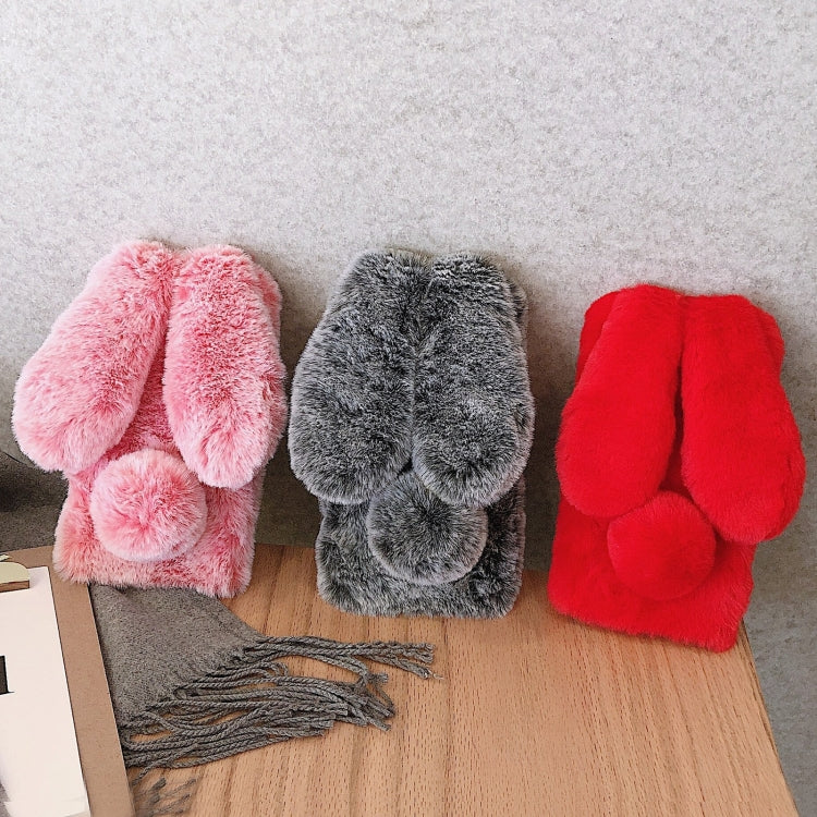 For iPhone 13 mini 3D Cute Long-eared Rabbit Plush Full Coverage Phone Case(Gray) by bashfashion