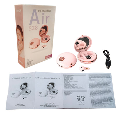 HXSJ Air-S28 TWS Bluetooth 5.3 True Wireless HiFi Stereo Make-up Mirror Earphones with Charging Case (Pink) by HXSJ