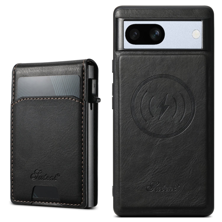 For Google Pixel 7a Suteni H19 Oil Wax 2-in-1 MagSafe Removable Card Box Back Phone Case(Black) by Suteni