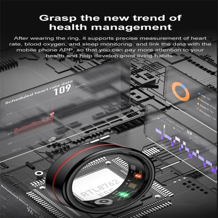 R04 SIZE 13 Smart Ring, Support Heart Rate / Blood Oxygen / Sleep Monitoring / Take Photos(Black) by bashfashion