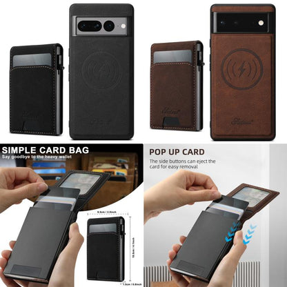 For Google Pixel 10 Pro XL Suteni H19 Litchi Grain 2-in-1 Removable Card Box Back Phone Case(Brown) by Suteni