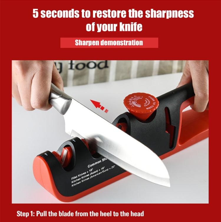 4- In-1 Adjustable Manual Knife Sharpener Multifunctional Knife Sharpener(Gray Red) by bashfashion