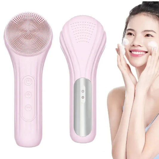 Sonic Waterproof Facial Cleansing Brush Rechargeable Hot Compress Face Scrubber Cleanser(Purple) by bashfashion