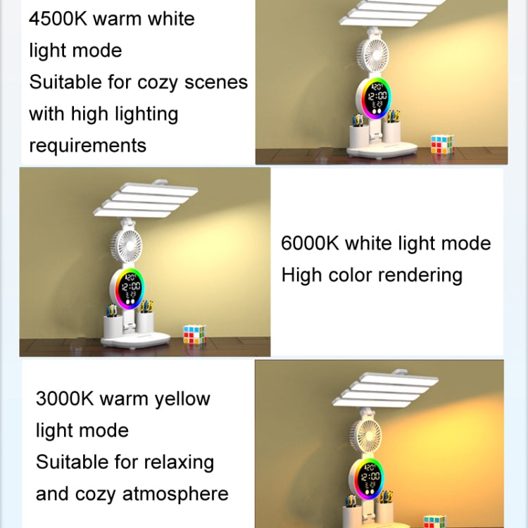 4 Heads Horizontal LED Eye-Care Table Lamp Children Study Desktop Reading Light With Pen Holder, Style: Clock Rechargeable 2000mAh by bashfashion