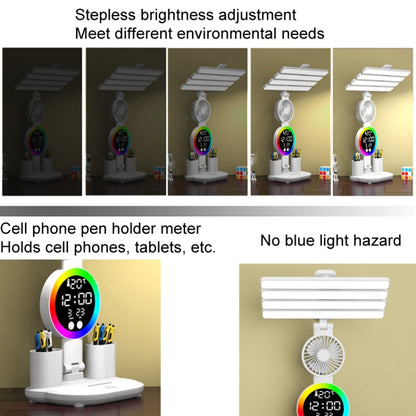 4 Heads Horizontal LED Eye-Care Table Lamp Children Study Desktop Reading Light With Pen Holder, Style: Clock Rechargeable 2000mAh by bashfashion