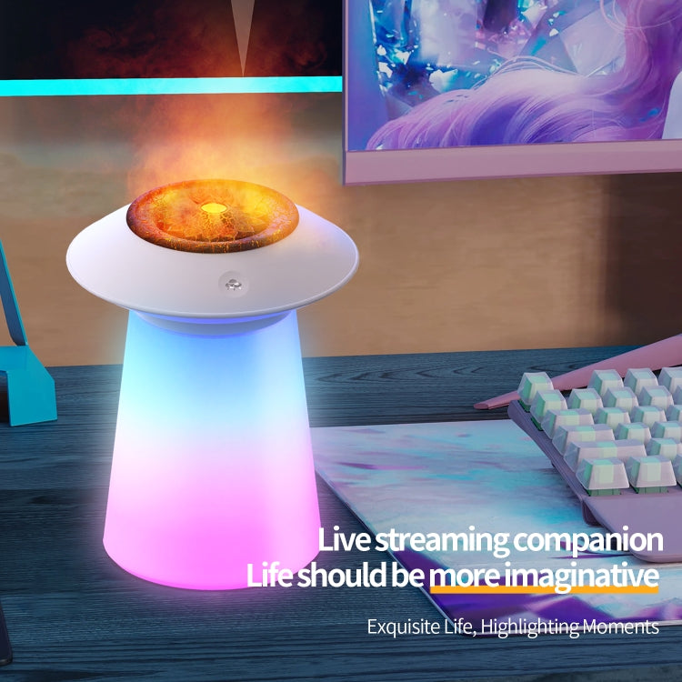 HX126 Sound Pickup RGB Light Volcano Humidifier Simulated Flame Aromatherapy Machine, Color: White by bashfashion