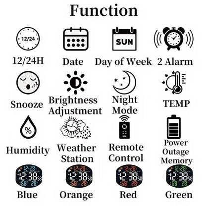 Digital Wall Clock Weather Station Forecast TEMP Humidity 2 Alarm Table Clock With Remote Control(Red+White) by bashfashion