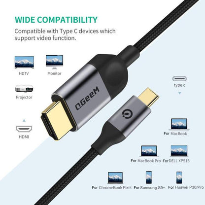 QGeeM USB-C/Type-C To HDMI Cable 4K 30Hz For Screen Mirroring & Extended Display, Cable Length: 3m by QGeeM